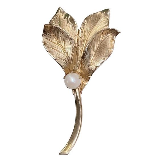 12K GF PPC Four Leaves with Pearl Pin Brooch